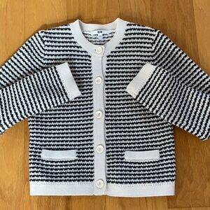 Uniqlo Short Knit Jacket Black and Ivory Stripes XXS